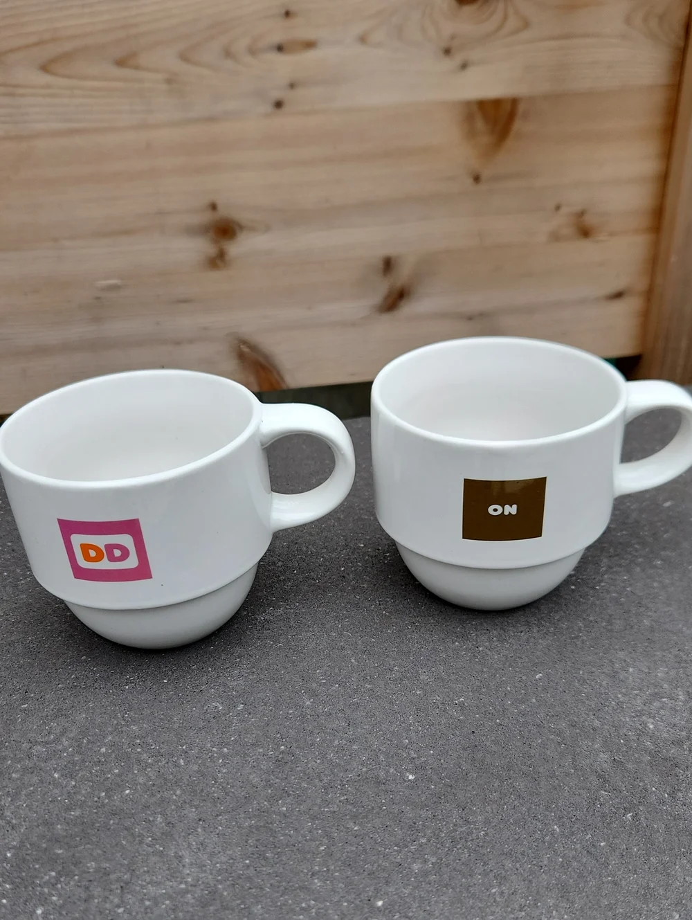 Vtg. Set Of 2 Dunkin-Inspired White Ceramic Coffee Mugs Set